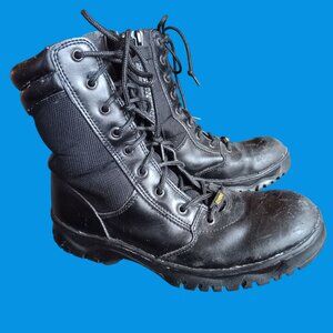 Mens 9.5 Black Tactical Combat Boots Leather Upper With Side Zipper & Lace-Up